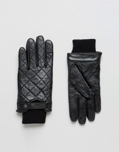 Qulited Leather Gloves In Black