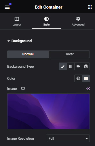 Background Image container options for Creativo Theme