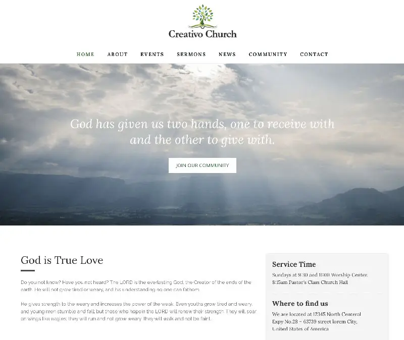 An example of a Creativo Church landing page