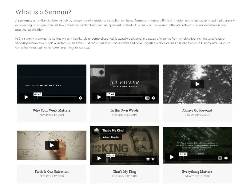 Example of sermons uploaded using the Creativo church theme