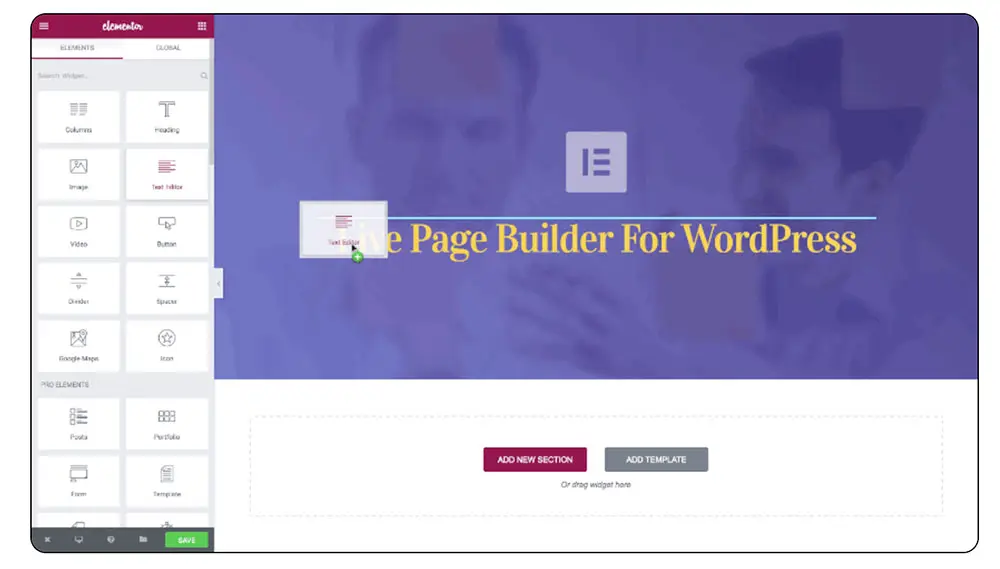 Elementor user interface