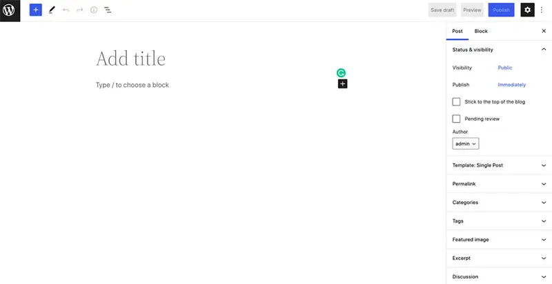 Gutenberg backend editor