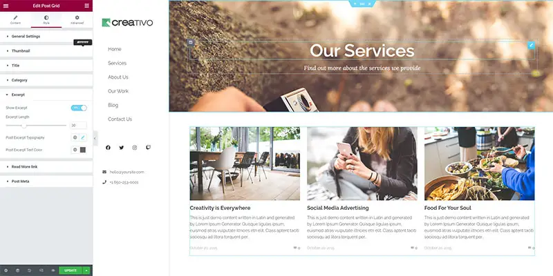 Customizing the Services page in Creativo Agency