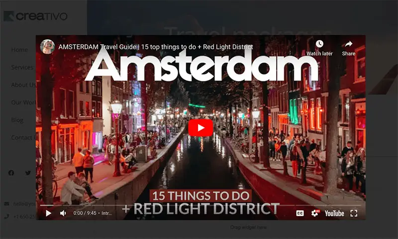 The video pop-up widget in Creativo Elements
