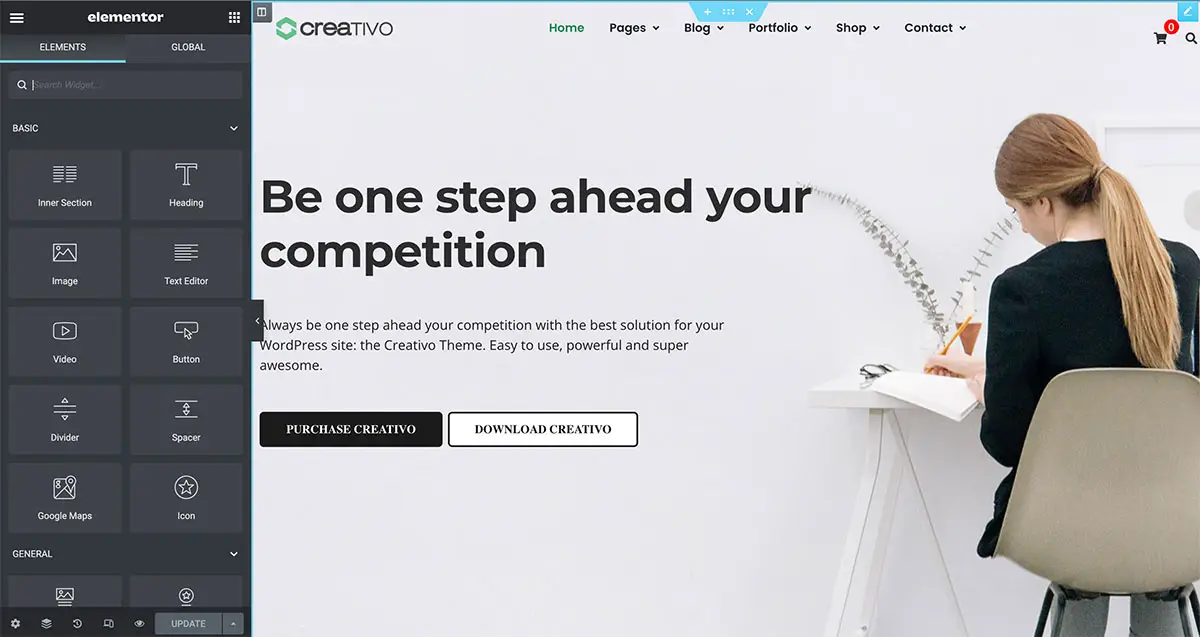 Editing your Creativo theme with Elementor