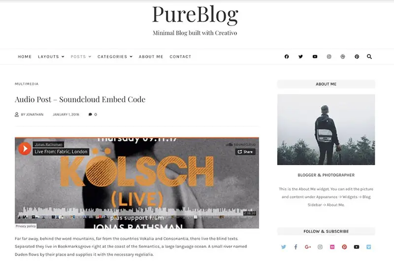 The Creativo Pure Blog template