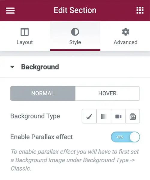 How to enable parallax with Elementor in Creativo