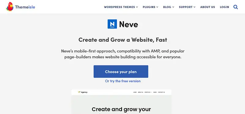 Neve theme for WordPress page building
