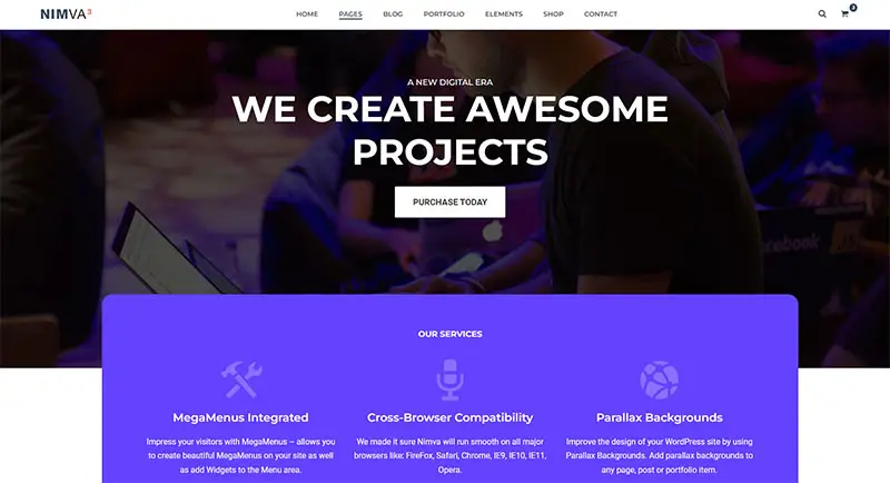A Nimva page with parallax effects