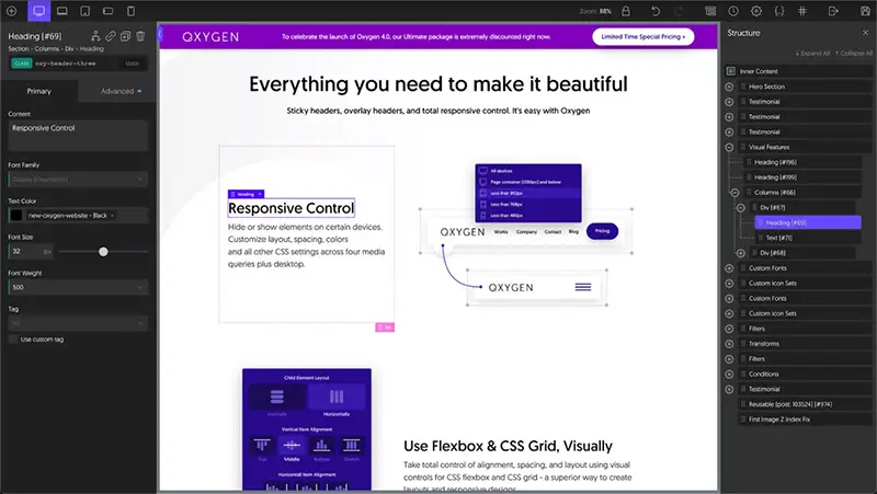Oxygen’s visual site builder