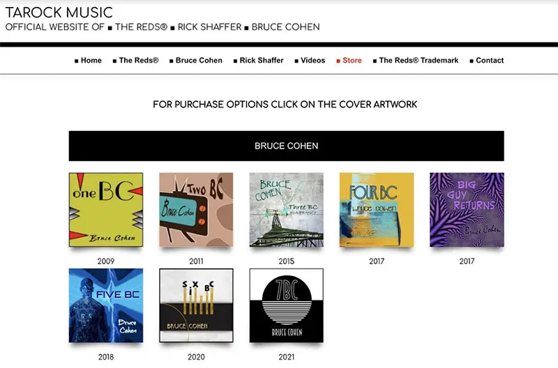Tarock Music’s store page, made with Creativo