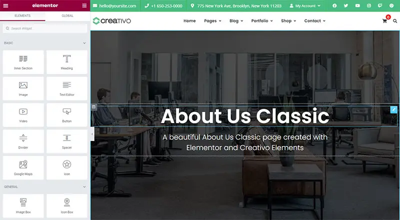 Creating a page with Elementor