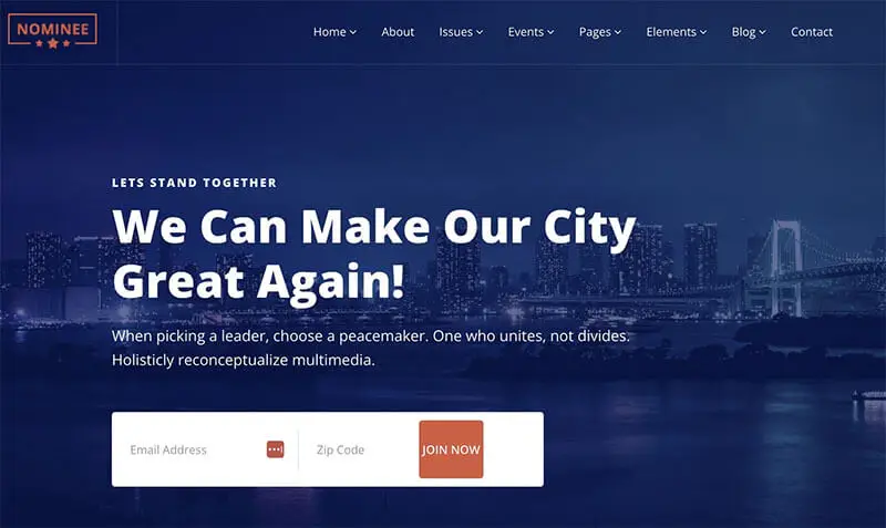 the Nomee theme used for a city mayor website