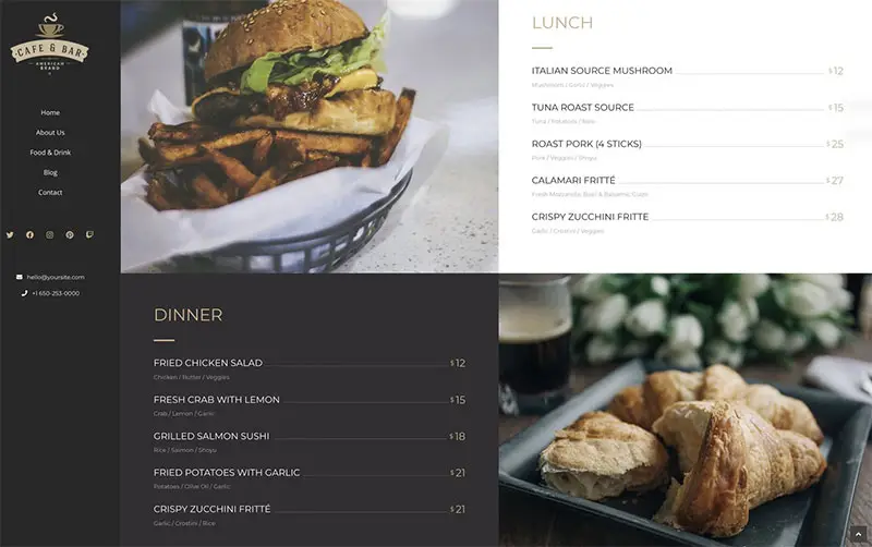 It’s easy to add a beautifully designed menu to your coffee shop website using Creativo and Elementor