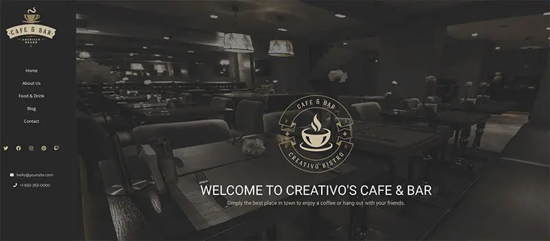 A coffee shop website made with Creativo