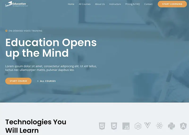 Astra’s Online Courses template