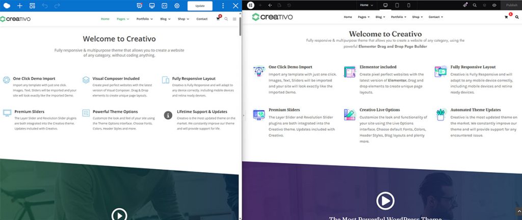Rebuilding a WPBakery page in Elementor using the side-by-side window method
